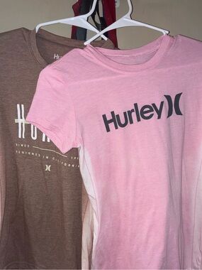 Hurley Pink Logo Tee and Brown Hurley Tee bundle